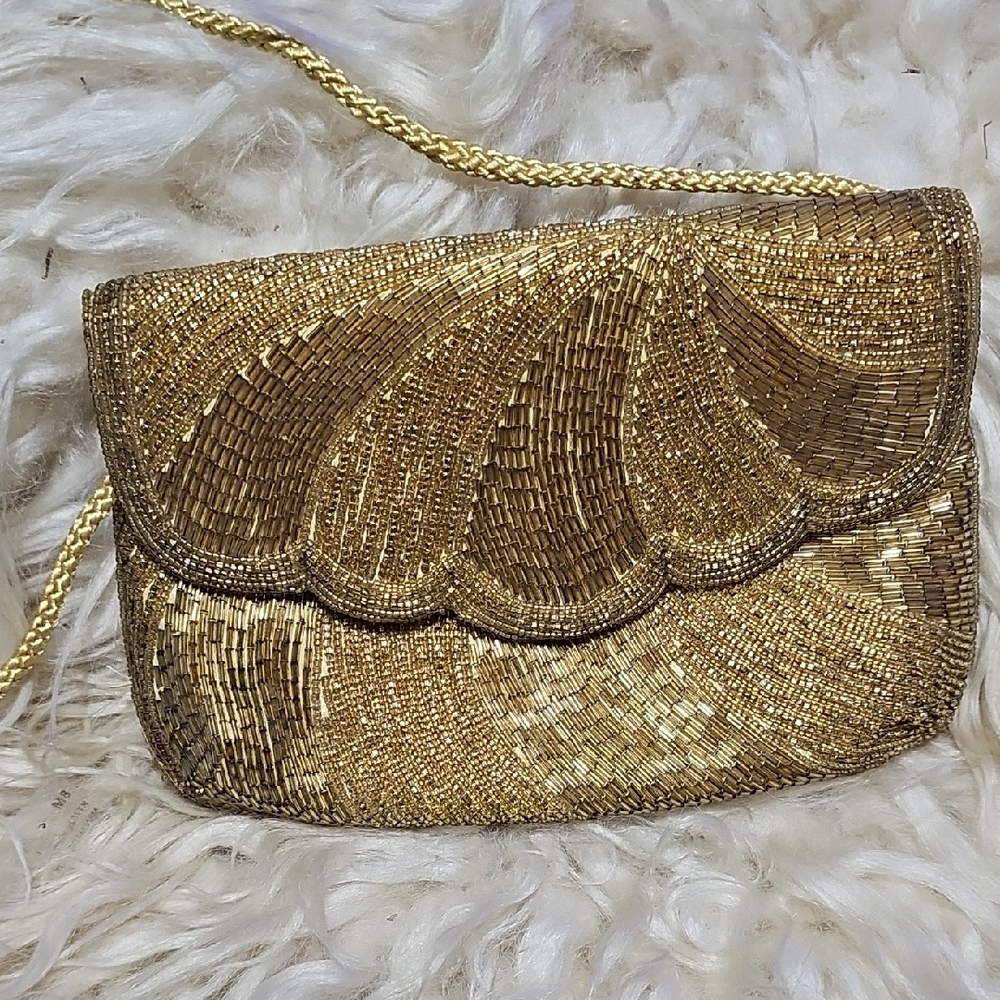 Bechamel Elegant Gold Beaded Clutch